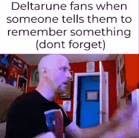 a bald man is standing in front of a blue door in a room while someone tells them to remember something .
