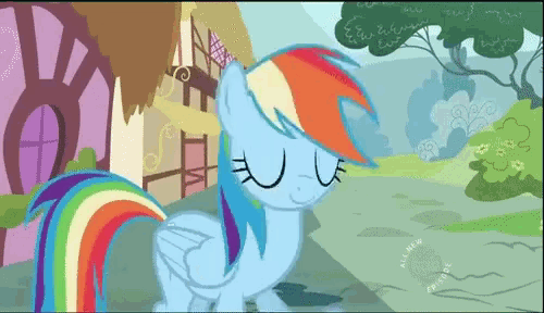 a rainbow dash from my little pony is standing in front of a house