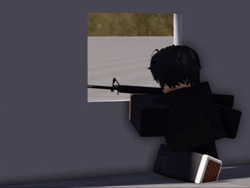 a picture of a person holding a gun in a square