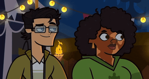 a man and a woman are standing next to each other and smiling