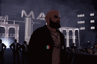 a man with a beard is walking in front of a building that says ma
