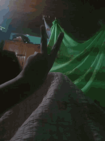a person giving a peace sign with their hand