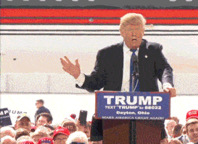 donald trump is giving a speech at a podium that says trump