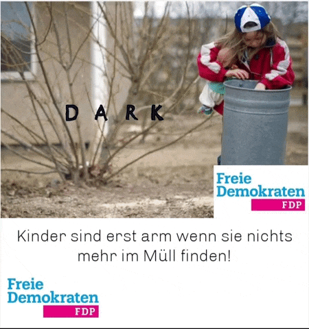 a flyer for freie demokraten fdp shows a girl holding a child in a trash can