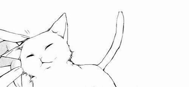 a black and white drawing of a cat sleeping on a bed .