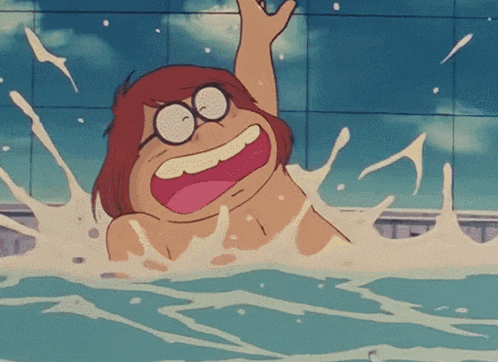 a cartoon character is swimming in a pool
