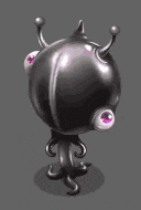 a cartoon character with a purple eye and a green eye .