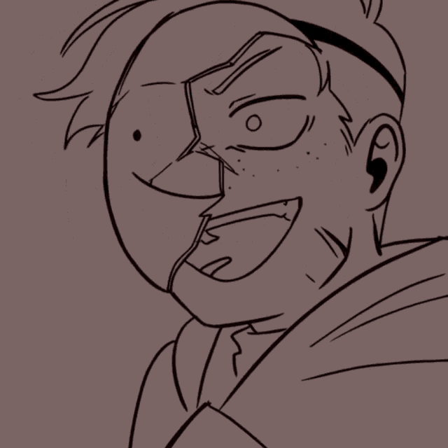 a close up of a drawing of a man wearing a mask .