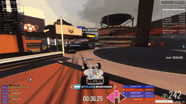 a screenshot of a video game shows a car going around a track and the time is 00:36:25