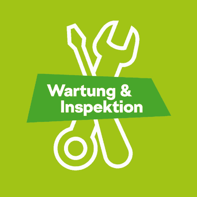 a green sign that says wartung and inspektion