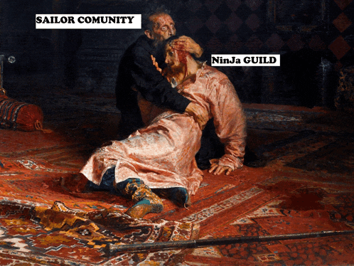 a painting with the words sailor community and ninja guild written on it