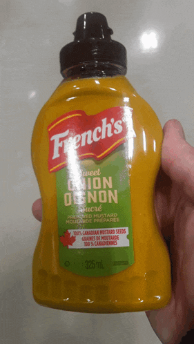 a bottle of french 's sweet onion oignon mustard