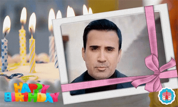 a birthday card with a picture of a man and the words happy birthday on the bottom