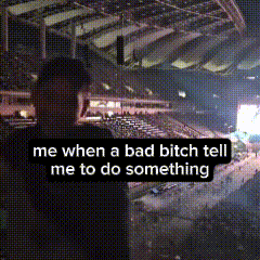 a man stands in a stadium with a caption that says " me when a bad bitch tell me to do something "