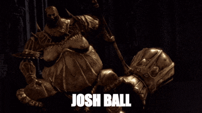 a statue of a man with a hammer and the name josh ball written on the bottom