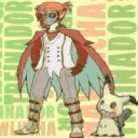 a drawing of a person standing next to a small animal with the word inador on the bottom