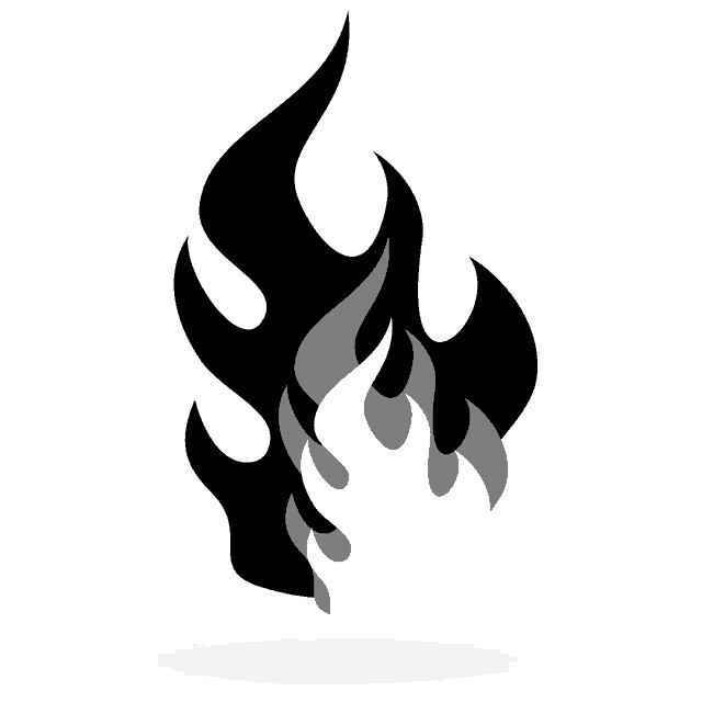a black and white drawing of a fire flame on a white background