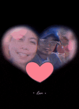 a picture of a woman and a man in a heart surrounded by pink rays and the word love