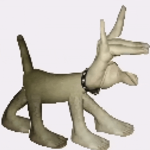 a statue of a dog with a person 's hands on it