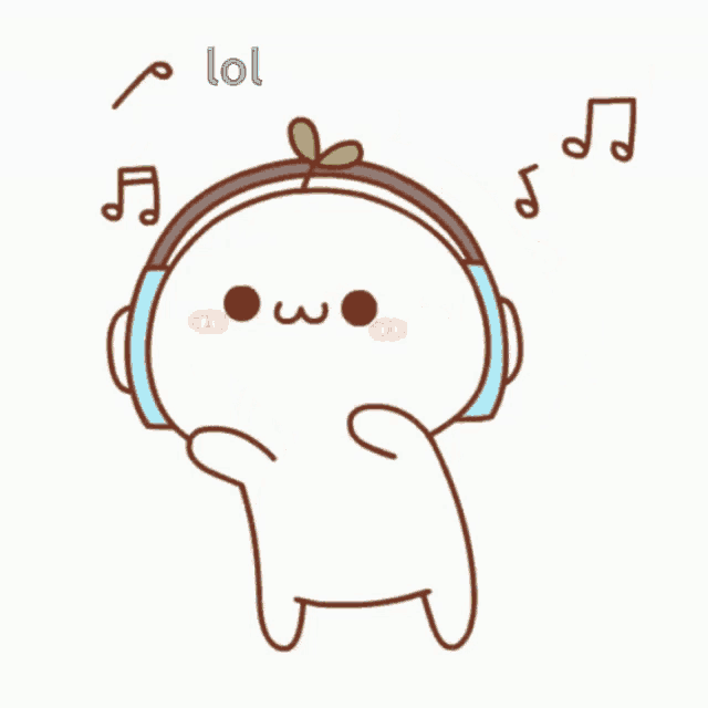a cartoon character wearing headphones with a plant on its head