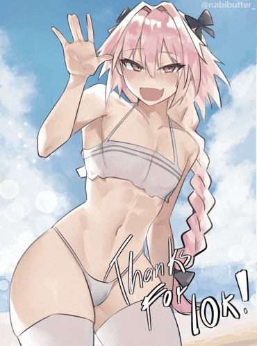 a drawing of a girl in a bikini with the words thanks for 10k on the bottom