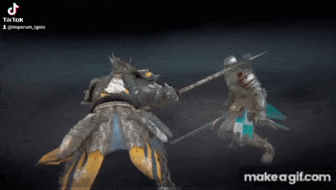 a knight in armor is holding a spear and fighting another knight in armor in a video game .