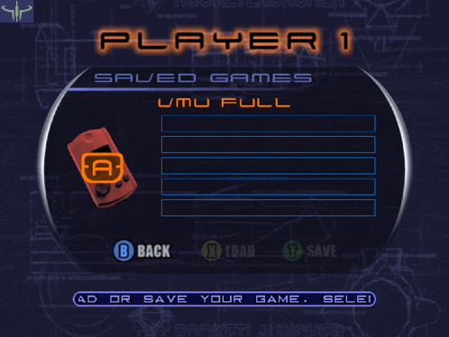 a player 1 saved games screen shows a red phone