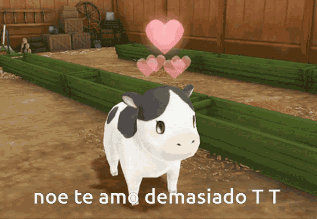 a picture of a cow with the words noe te amo demasiado tt on it