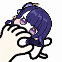 a cartoon of a girl with purple hair and purple eyes covering her face with her hands .