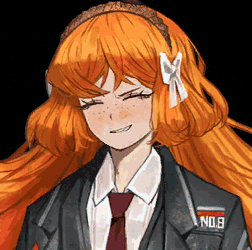 a drawing of a girl with orange hair wearing a suit and tie