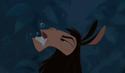 a cartoon drawing of a donkey with bubbles coming out of its mouth