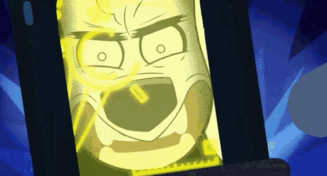 a cartoon drawing of a face with a yellow light behind it