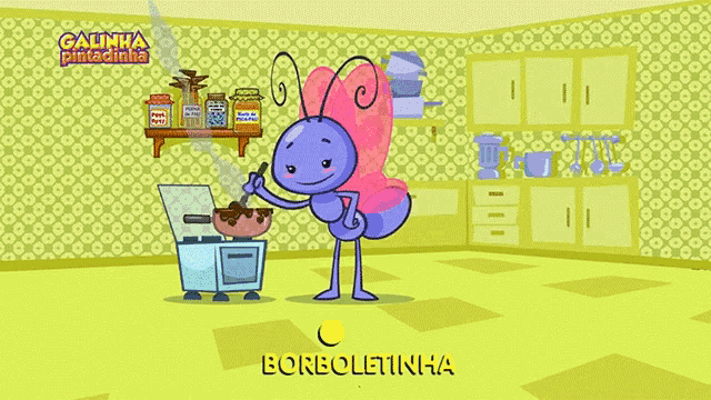a cartoon of an ant cooking with the words borboletinha in the corner