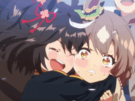 a couple of anime girls are hugging each other and one of them is crying