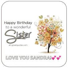 a happy birthday to a wonderful sister love you sandra .