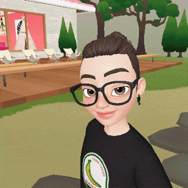 a cartoon character wearing glasses and a shirt that says banana