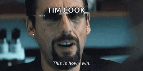 a man with glasses and a beard says tim cook