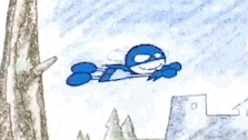 a drawing of a cartoon character with a sign that says vogeltheater in the background