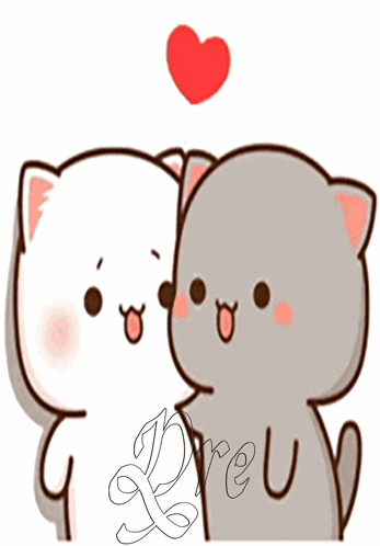 a couple of cartoon cats standing next to each other with a red heart above them