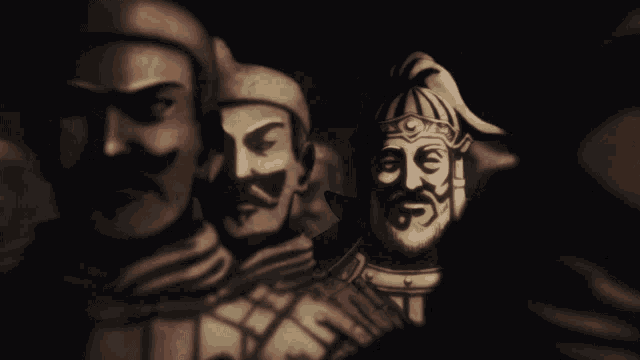a painting of a man with a beard and a helmet with the number viii on it
