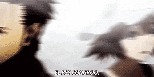 a blurry picture of a man and a woman with the words `` el psy congroo '' written on it .