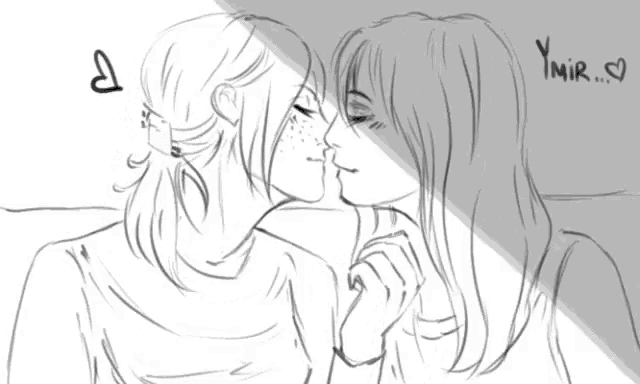 a black and white drawing of a couple kissing