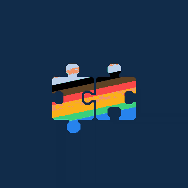 two puzzle pieces with a rainbow flag on them on a blue background