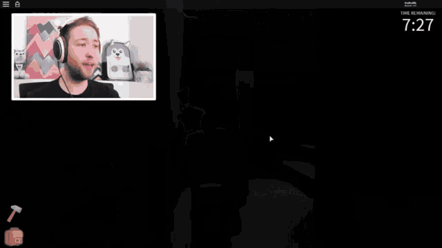 a man is playing a video game with a police department logo on the wall behind him
