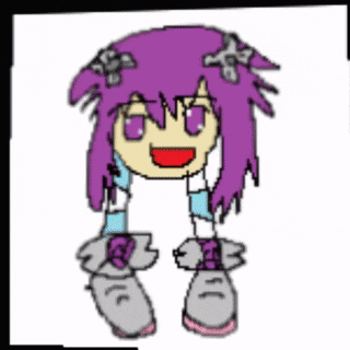 a drawing of a girl with purple hair