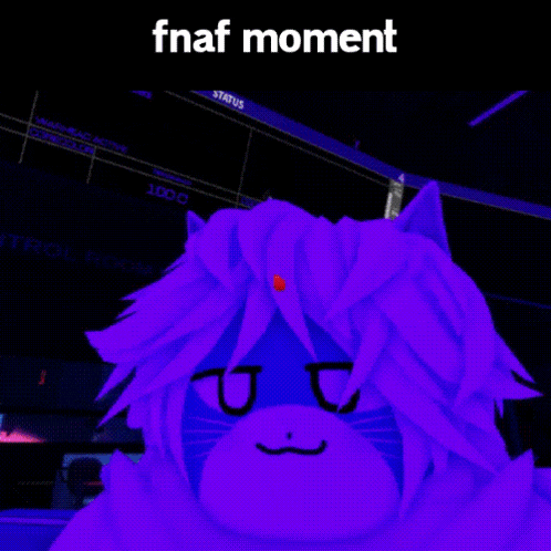 a picture of a cat with purple hair and the words fnaf moment above it