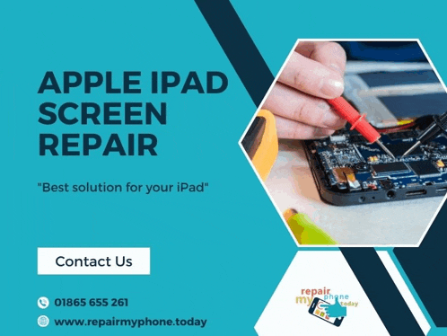 an advertisement for apple ipad screen repair shows a person working on a device