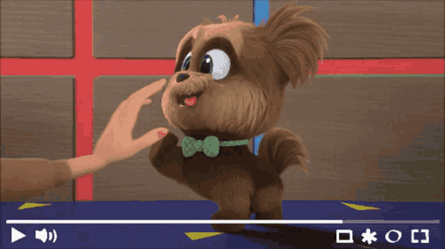a video of a dog wearing a green bow tie is being played