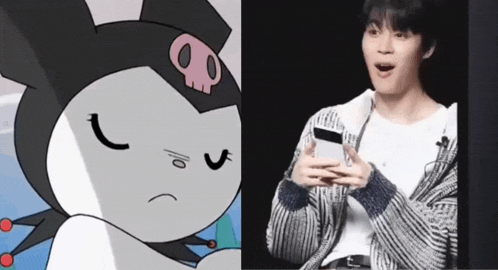 a picture of a cartoon character and a picture of a person holding a phone