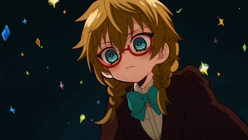 a girl with glasses and a bow tie looks up at the sky